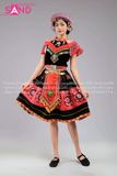 NHM0114 Trang Phục Dân Tộc H'Mông Nữ Liền - Đỏ Đen