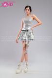 Outfit Phối Sẵn - (Váy Bạc Xếp Li 2 Tầng phối Áo Kim Sa Tua Rua Bạc)