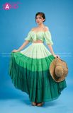 VBM0901 Váy Maxi Trễ Vai Tay Bồng Xanh Lá Váy Voan