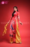 TAC0408 Áo Dài Tơ 4 Tà - Đỏ In Hoa