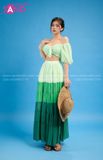VBM0901 Váy Maxi Trễ Vai Tay Bồng Xanh Lá Váy Voan