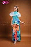 TAC0813 Áo Dài Họa Tiết Cô Gái Tay Cánh Tiên - Màu Xanh Bạc Hà