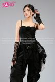 Outfit Phối Sẵn - (Quần Chun Đen phối Áo 2 Dây Cúp Ngực Tua Rua Đen)