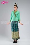 NLO0901 Trang Phục Dân Tộc Lào Màu Xanh Lá Nữ - Dài