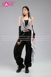 Outfit Phối Sẵn - (Quần Nắp Ngang Đen phối Áo Kim Sa Ánh Bạc Mũ Trùm Kèm Bao Tay Đen)
