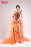 VDD0601 Váy Dạ Hội Cam Dài Đính Đá