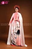 TAE0401 Áo Dài Thiết Kế Tay Lơi Hoạ Tiết Núi - Màu Đỏ Loang ( KÈM MẤN )