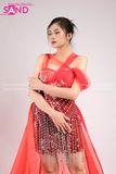 VDN0401 Váy Dạ Hội Ngắn Đính Đá Đỏ