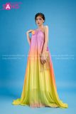 VBM1209 Váy Maxi Loang Màu Cổ Yếm Xếp Ly Dáng Xoè Hồng Vàng