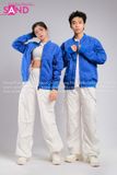Outfit Phối Sẵn - (Quần Nắp Ngang Trắng phối Áo Bomber Xanh Dương)