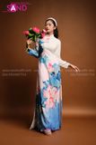 TAA0002 Áo Dài Trắng Họa Tiết Sen