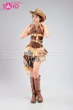 Set Bộ Vintage Áo Croptop không tay Váy Tua Rua Phối Nịt - Nâu