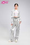 Outfit Phối Sẵn - (Áo Khoác Crop Bạc Form Cứng phối Quần Suông Túi Hộp Bạc Form Cứng)