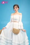 VBM0004 Váy Maxi Cúp Ngực Trắng Váy Xoè