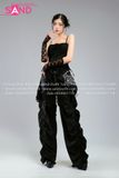 Outfit Phối Sẵn - (Quần Chun Đen phối Áo 2 Dây Cúp Ngực Tua Rua Đen)