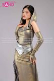 Outfit Phối Sẵn - (Áo Tà Dài Xẻ Đùi Kim Sa Mũ Trùm Kèm Bao Tay)