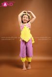 KYK0701 Sét Yếm Quần Tà Trẻ Em - Vàng Tím (size cấp 1 & mầm non)