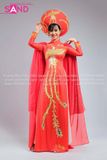 TAE0418 Áo Dài Thiết Kế Tay Voan Lơi Hoạ Tiết Chim Phụng - Màu Đỏ ( KÈM MẤN )