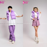 Outfit Phối Sẵn - (Quần Nắp Ngang Trắng phối Áo Phao Gile Tím)