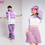 Outfit Phối Sẵn - (Quần Nắp Ngang Trắng phối Áo Phao Gile Tím)