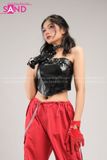Outfit Phối Sẵn - (Quần Nắp Ngang Đỏ phối Áo Quây Da Bóng Đen)