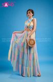 VBM1203 Váy Maxi Loang Màu Voan Cổ Chéo Xanh Hồng Nhạt