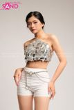 Outfit Phối Sẵn - (Set Quần Short Trắng Phối Áo Yếm Kim Sa Bạc )