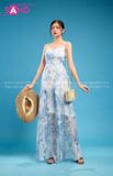 VBM0807 Váy Maxi 2 Dây Cổ Tim Hoạ Tiết In Hoa - Xanh