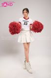 Outfit Phối Sẵn - (Váy Xếp Li Trắng phối Áo Crop Cổ Động Đỏ)