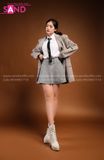 Outfit Phối Sẵn - (Chân Váy Xám Thắt Eo phối Sơmi Trắng)
