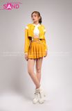Outfit Phối Sẵn - (Set Quần Short Trắng Phối Áo Khoác Da Croptop Vàng )