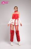 Outfit Phối Sẵn - (Quần Váy Ngắn Xoè 2 Tầng Phối Áo Quây Tua Rua Đỏ)