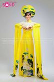 TAE0314 Áo Dài Trình Diễn Tay Lơi Hoạ Tiết Sen Vàng - Màu Vàng ( KÈM MẤN )