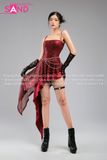 Outfit Phối Sẵn - (Áo 2 Dây Kim Sa Đỏ Tà Xéo 2 Tầng)