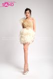 VDN1101 Váy Dạ Hội Ngắn Đính Đá Nude Lông Vũ