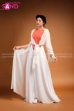 Yếm Lụa Trơn Màu Cam Khoác Tơ Trắng TTK0001 Quần Váy Trắng Lụa 2 Lớp TQV0001 Vấn Hồng Phấn Xoắn DMV0501