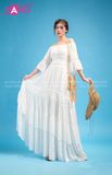 VBM0003 Váy Maxi Voan Trắng Trễ Vai Suông Váy Xoè