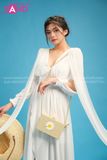 VBM0007 Váy Maxi Trắng Tà Dài Tay Lơi