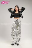 Outfit Phối Sẵn - (Quần Bạc Bóng phối Áo Khoác Da Bóng Đen Crop)