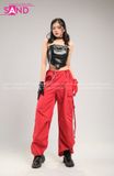 Outfit Phối Sẵn - (Quần Nắp Ngang Đỏ phối Áo Quây Da Bóng Đen)
