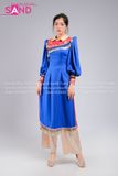 TAT0807 Áo Dài Thiết Kế Thổ Cẩm Dân Tộc Nữ - Màu Xanh Dương