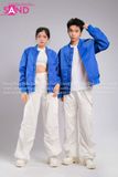 Outfit Phối Sẵn - (Quần Nắp Ngang Trắng phối Áo Bomber Xanh Dương)