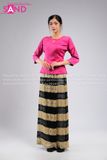 TNY0501 Trang Phục Myanmar Ren Hồng Nâu - Nữ