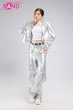 Outfit Phối Sẵn - (Áo Khoác Crop Bạc Form Cứng phối Quần Suông Túi Hộp Bạc Form Cứng)