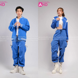 Outfit Phối Sẵn - (Set Quần Short Trắng Phối Áo Khoác Da Crop Xanh Dương )