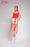 Outfit Phối Sẵn - (Quần Váy Ngắn Xoè 2 Tầng Phối Áo Quây Tua Rua Đỏ)