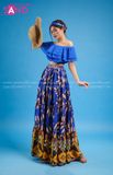 VBM0802 Váy Maxi Trễ Vai Cúp Ngực Phối Chân Váy Xanh Vàng