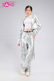 Outfit Phối Sẵn - (Áo Khoác Crop Bạc Form Cứng phối Quần Suông Túi Hộp Bạc Form Cứng)