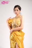 VDD0305 Váy Dạ Hội Vàng Dài Đính Đá Voan