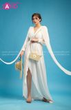 VBM0007 Váy Maxi Trắng Tà Dài Tay Lơi